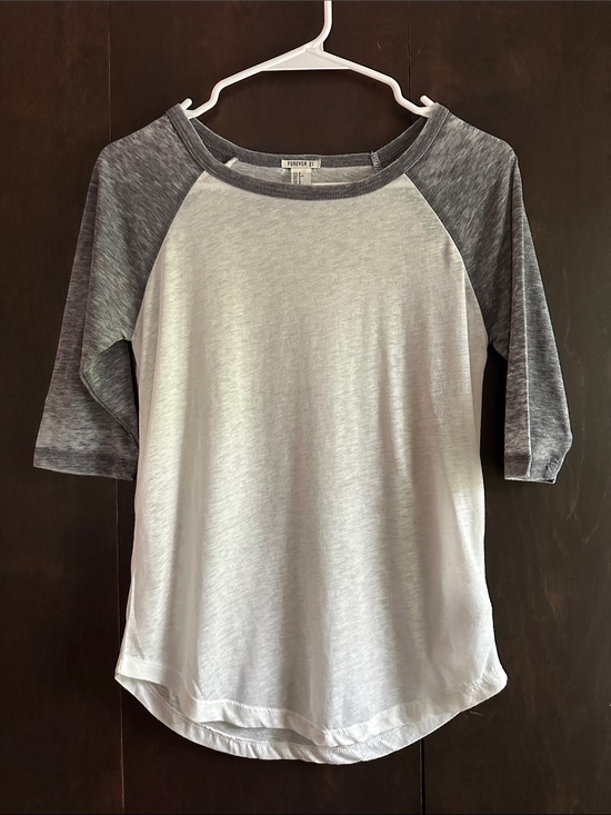 Forever 21 Tops - Forever 21 White Body with Charcoal Raglan Sleeve Baseball Tee